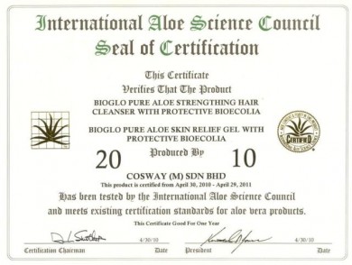 Giấy chứng nhận Hội Khoa Học Aloe Quốc tế